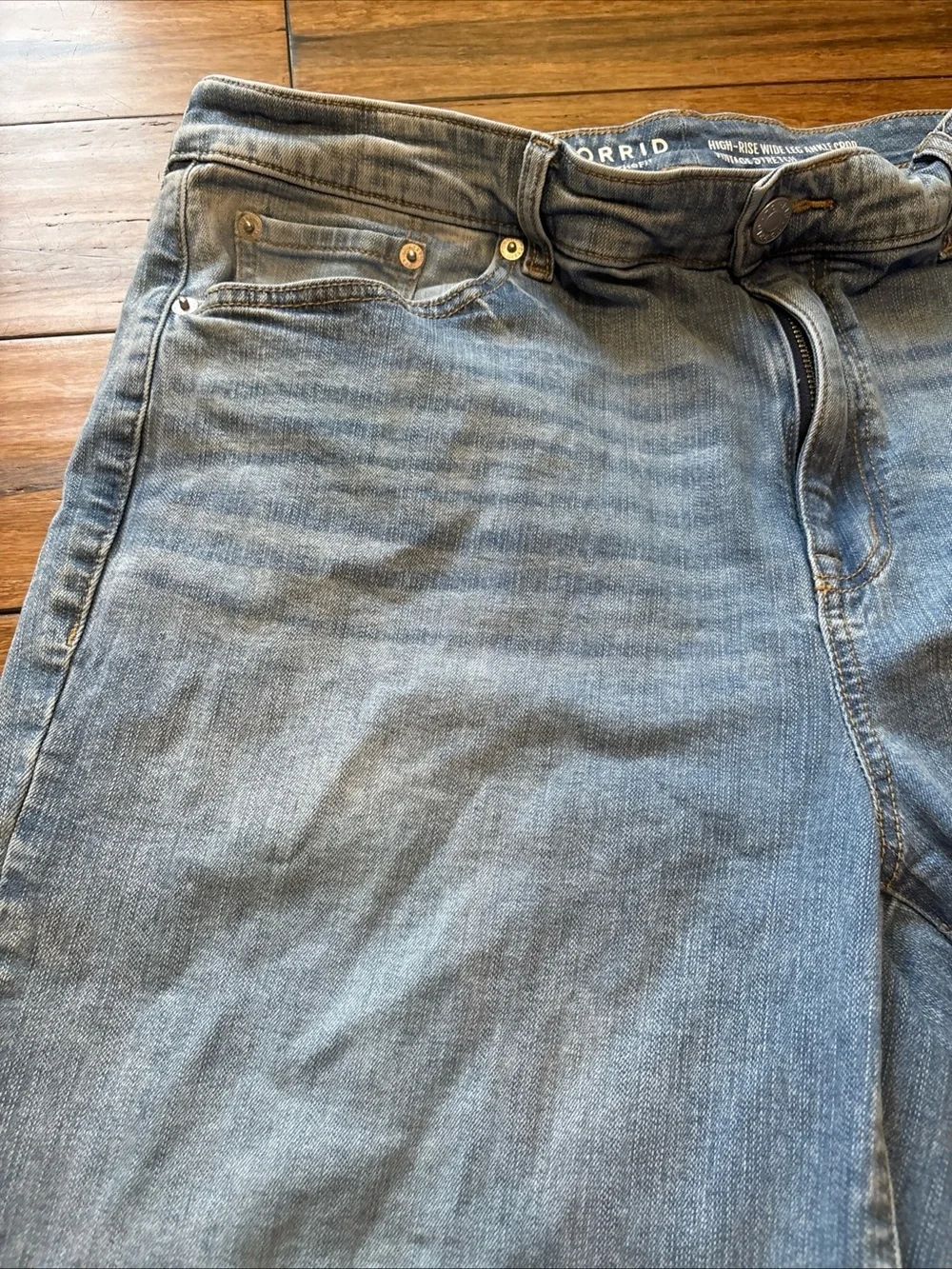 Torrid Wide Leg Jeans Women Sz 16 Blue Ankle Crop High Rise Vintage Stretch Dem - Picture 4 of 6